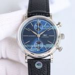 Copy IWC Schaffhausen Portuguese Chronograph Watch Stainless Steel Case Blue Dial Black Leather Strap